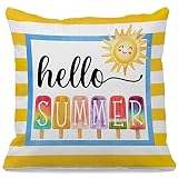 Yellow Stripes Popsicle Hello Summer Throw Pillow Case 18″×18″,Colorful Sunshine Holiday Decorative