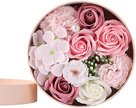 Floral Scented Bath Soap Rose Flower Petals 18 PCS Plant Essential Oil Flower Soap Set in Gift Box for Mother, Wife, Girlfriends, Lover in Wedding Birthday Anniversary Mother's Day Valentine's Teacher's Day Thanksgiving Day Christmas (Pink)