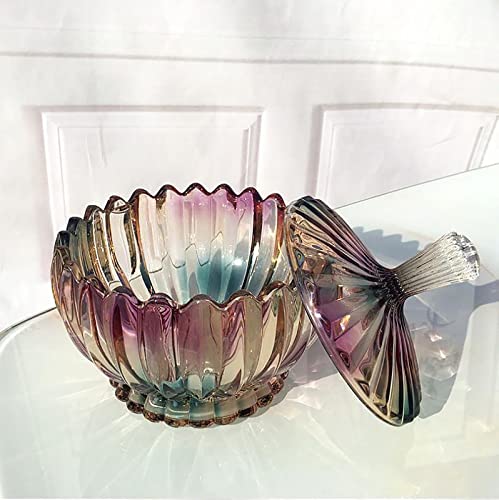 Rxcvkmw Glass Candy Plate With Cover, Crystal Candy Bowl, Fruit Plate, Decorative Bowl (Rainbow) #TOP3