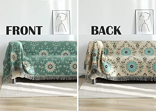 Image of MSGKV Boho Throw Blanket 60 inchx80 inch 100% Cotton Green Blanket Couch Decor