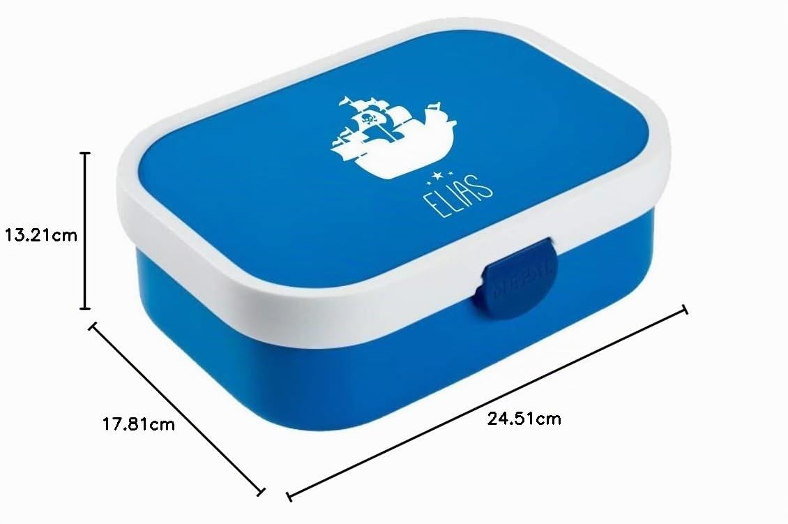 4ou Design Mepal Set Brotdose & Trinkflasche personalisiert mit Namen – Silhouette SCHIFF– Auslaufsicher, Bento Einsatz rausnehmbar, inkl. Snackgabel – BPA frei – Geschenk für Kinder (Cool Blue)