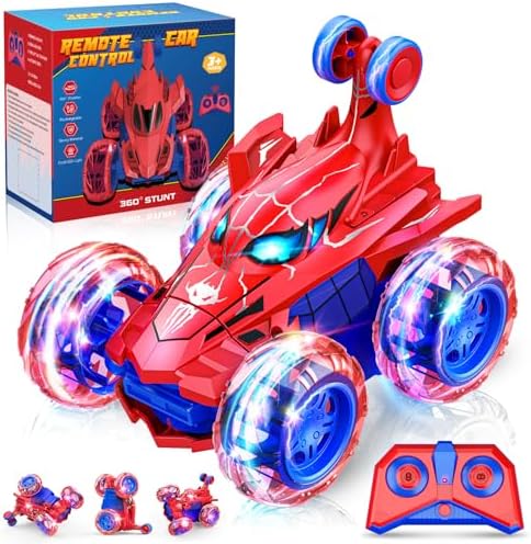 Dreamlandia Ferngesteuertes Auto ab 3-8 Jahre - 2.4GHz RC Auto mit 360° Flip & LED Licht, Spielzeug ab 3 Jahre, Aufladbar per Direktladung, Monstertruck - Ostergeschenke Kinder Jun