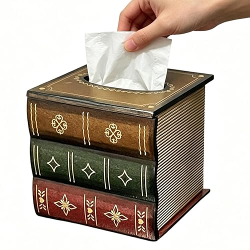 Servilletero – Estilo libro vintage – Funda para dispensador de pañuelos, organizador de almacenamiento decorativo, diseño de resina duradera, para baño, cocina, comedor, dormitorio, boda, tocador
