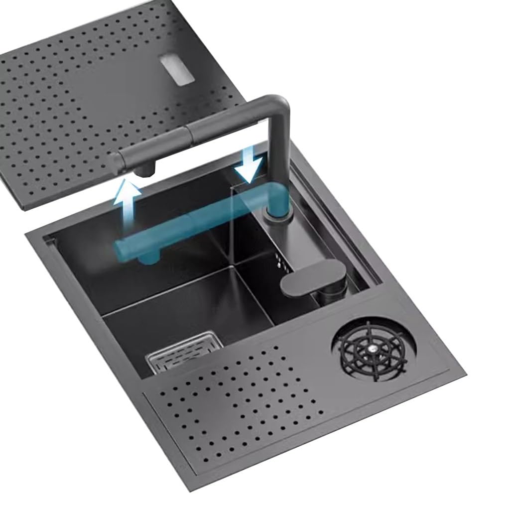 ZQFHSX Single Bowl 55 * 45cm Bar Small Sink Kitchen Invisible Pantry Coffee Shop Stainless Steel with Cup Washer Slot