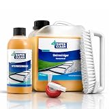 SUPER CLEAN Steinreiniger Set 2000 ml + 500 ml + Henkelbürste + Auslaufhahn – für Terrasse, Beton, Naturstein & Pflaster – entfernt Schmutz & witterungsbedingte Ablagerungen – bis zu 250 m²