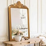 Besdomus Gold Antique Decorative Mirror: 24' x 36' Baroque Large Vintage Wall Vanity Mirror - Traditional Ornate Resin Frame for Hallway/Fireplace/Entryway/Bedroom - Wall Decor for Interior Designers