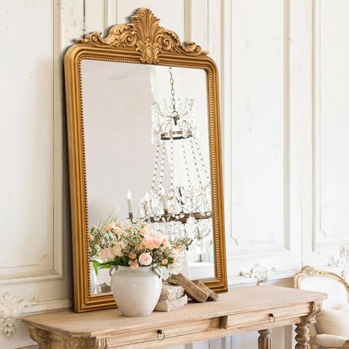 Besdomus Gold Antique Decorative Mirror: 24" x 36" Baroque Large Vintage Wall Vanity Mirror - Traditional Ornate Resin Frame for Hallway/Fireplace/Entryway/Bedroom - Wall Decor for Interior Designers