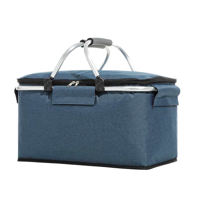 30 L Shopping Basket Cooler Bag Insulated Picnic Basket, Premium Extra Large Cooling Cooler Cool Bag, Collapsible Lunch Bag Box, for Camping/Outdoor Activities/Family Travel/BBQ/Shopping (Navy blue)