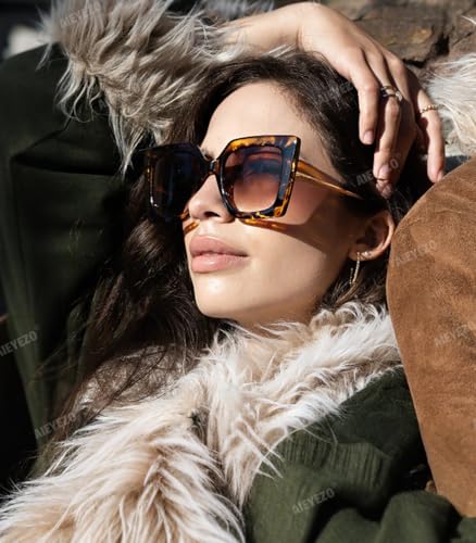AIEYEZO Oversized Womens Sunglasses Trendy Retro Square Frame Sun Glasses Fashion Ladies Shades3