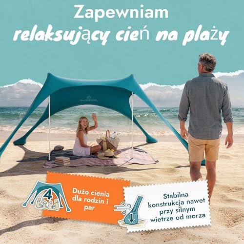 MOMEVO - Sunsail Young Family namiot plażowy – żagiel przeciwsłoneczny na plażę z certyfikowaną ochroną UV UPF50+ (do 4 osób, kolor petrolowy)