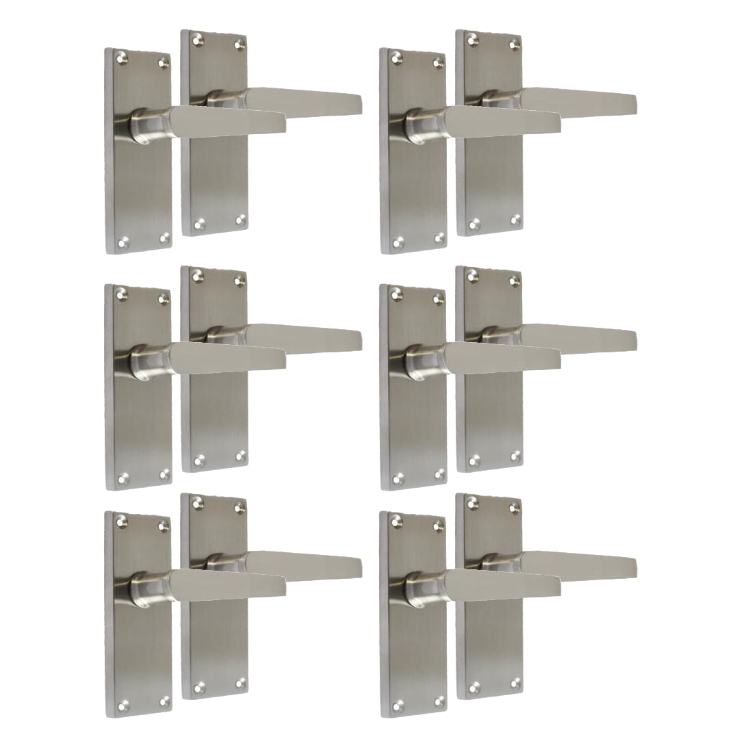 Epsom Door Handle Satin Nickel Straight Door Handle Set - Victorian Style Internal and External Lever Door Handles with Backplate 118mm x 42mm Sets 6