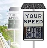 Solar Powered LED Radar Speed Sign - Adjustable Speed Limit, Your Speed Radar Feedback Display for Traffic Roadway Safety, with Accessories