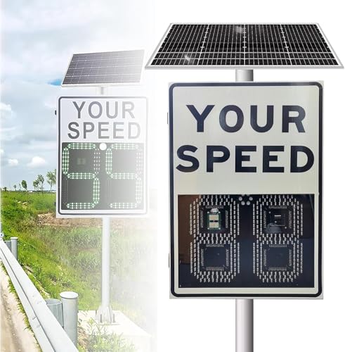 Solar Powered LED Radar Speed Sign - Adjustable Speed Limit, Your Speed Radar Feedback Display for Traffic Roadway Safety, with Accessories