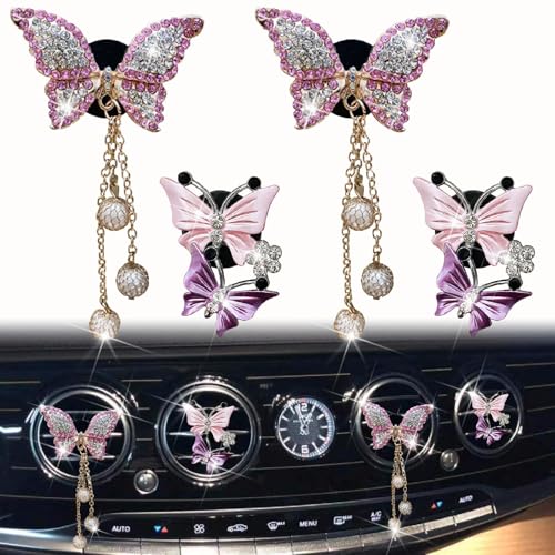 Image of 4 Pcs Pink Bling Butterfly Car Air Fresheners Vent Clips Diffuser Vent Clip Rhinestone Diamond Decoration Car Interior Decor Cute Accessories for Women, Automotive Air Fresheners（2 styles）