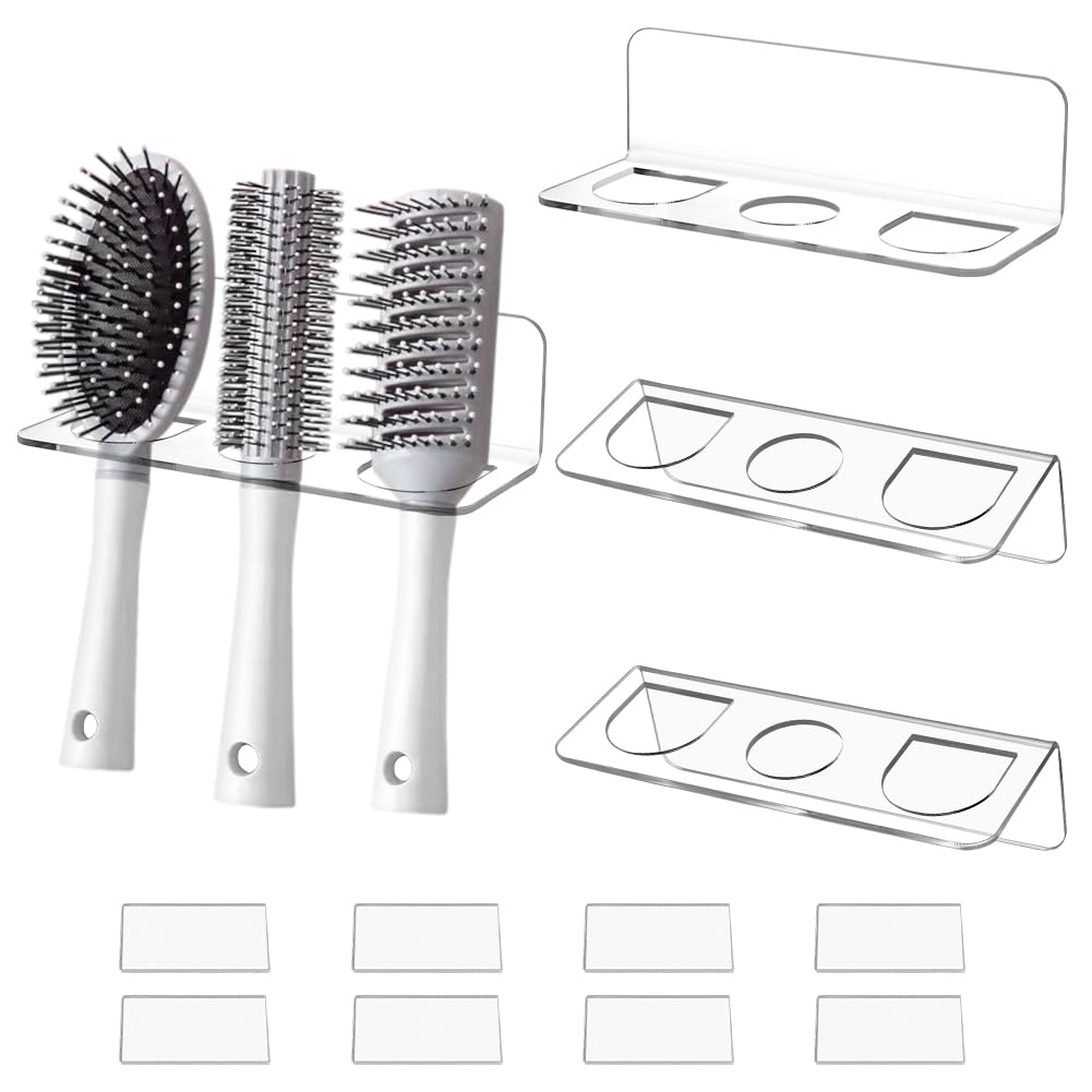 Organiseur mural brosse à cheveux acrylique 4 pièces transparent pour salle de bain