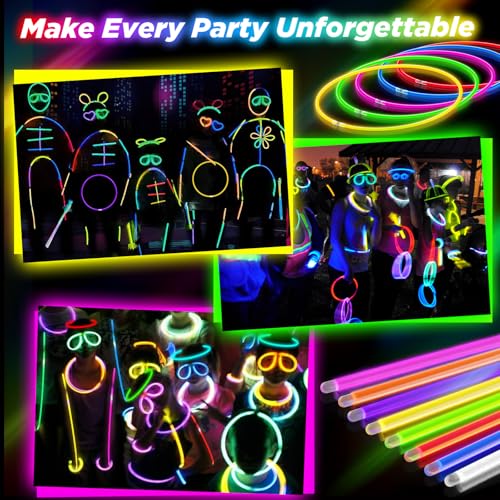 100Pcs Glow Sticks Bulk - 22 inch Glow In the Dark Sticks Party Supplies, Neon Glow Party Pack for Kids with 9 Hours Duration, Glowsticks Party Favor Glow Necklace & Bracelet with 100Pcs Connectors by SHQDD - Image 7