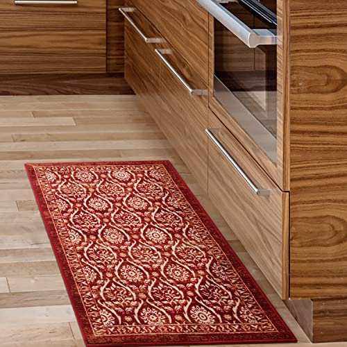 Antep Rugs Alfombras Non-Skid (Non-Slip) 2X4 Rubber Backing Floral Geometric Low Profile Pile Kitchen Area Rugs (Red, 2'3" X 4') #TOP1