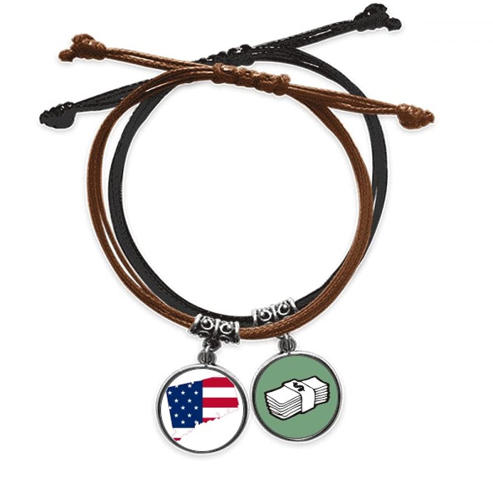 Pulsera de cuero Connectic USA con mapa de estrellas y bandera ajustable 3