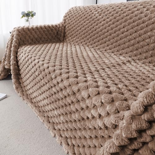Image of HOKIPO Luxury Premium Rabbit Wool Plush Sofa Throw, Fluffy Sofa Cover for 3 Seater Sofa, 180(D) x 310(L) cm, 'BunnySoft Series' Canvas Brown (AR-5075-BRN)