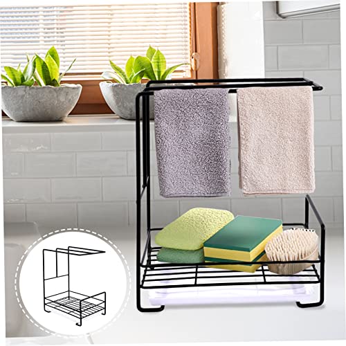 Ultechnovo Wrought Iron Dishcloth Rack Sponge Drain Holder Black No Punching Stainless Steel Drain Rack Sink Dish Towel Holder Kitchen Dish Towel Rack Kitchen Towel Holder Sink Accessory #TOP7