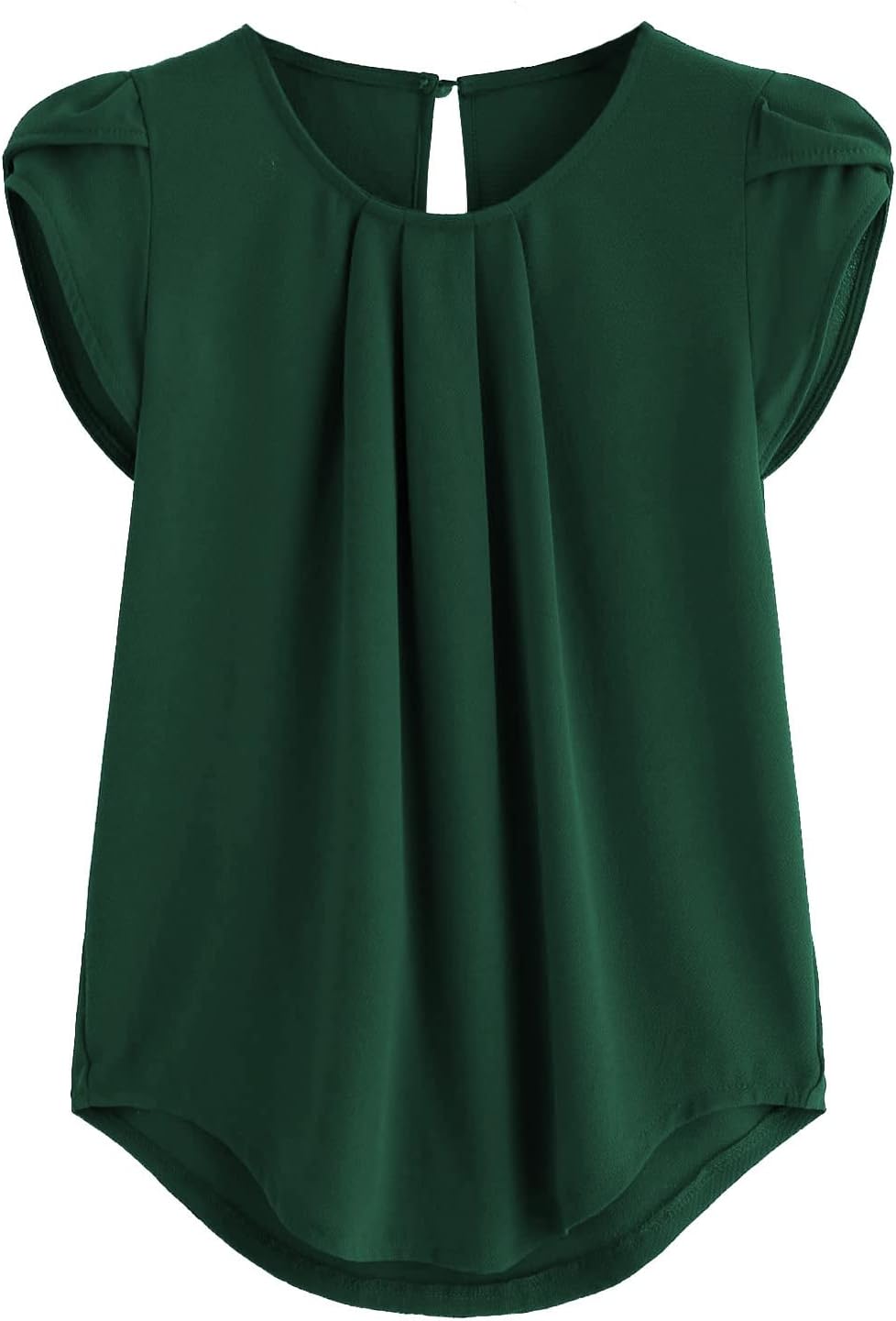 MilumiaWomen's Casual Round Neck Basic Pleated Top Cap Sleeve Curved Keyhole Back Blouse