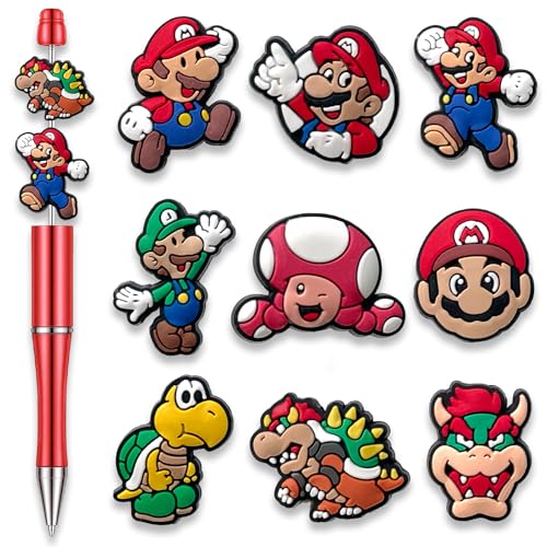 Garetheora 9Pcs Cartoon Focal Beads for Pens Cute Silicone Focal Beads for Making DIY Bead Pens Keychain Jewelry (B)