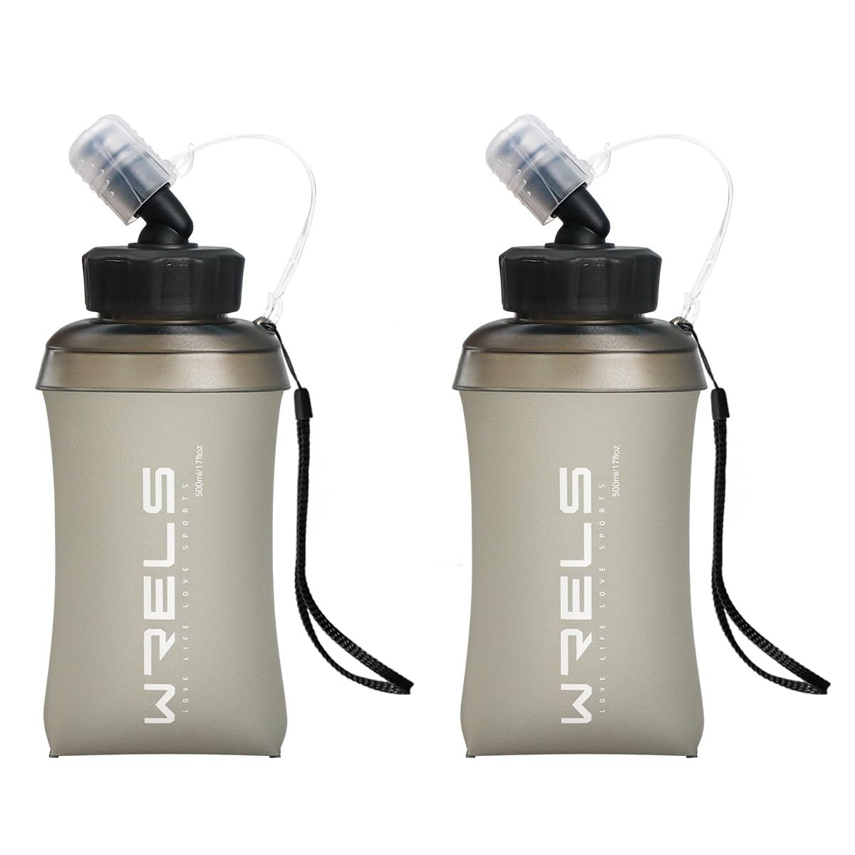 WRELS 350ml/500ml TPU Soft Water Bottles BPA Free Collapsible Soft Flask with Widen Mouth for Running Vest Lightweight Foldable Water Bottle for