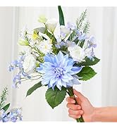 Nubry Fake Artificial Flowers Bouquet,Faux Silk Dahlia Flower Bouquet Floral Arrangement Fake Pla...