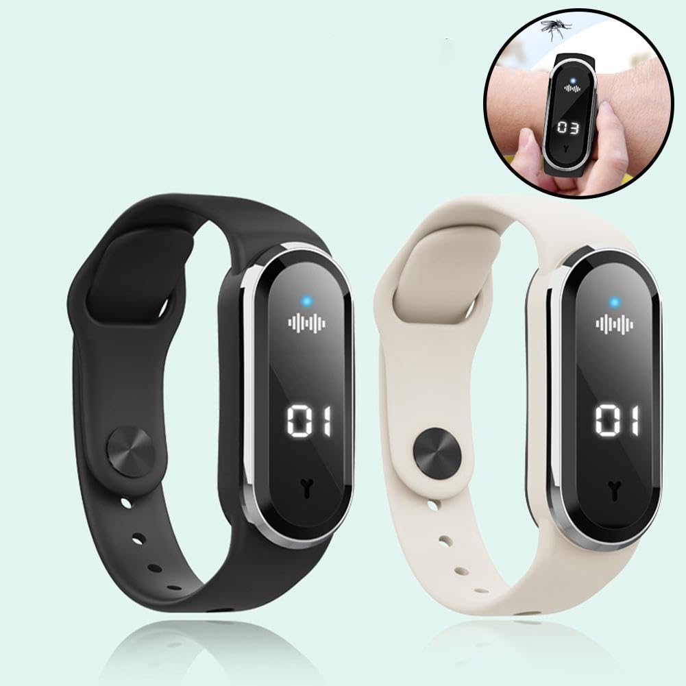 Braccialetto repellente per zanzare a ultrasuoni, durata della batteria di 150 ore, orologio con cinturino regolabile in silicone, impermeabile, per esterni, anti zanzare, per bambini e adulti (nero)