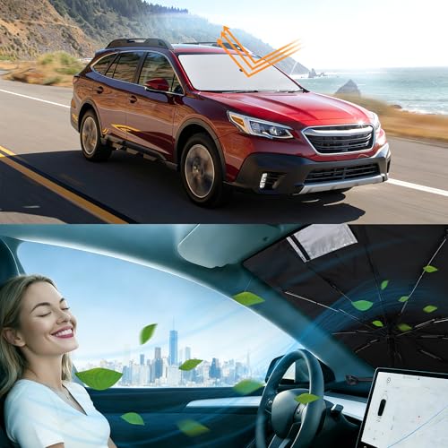 Image of Windshield Sun Shade Umbrella for 2020-2025 Su -baru Outback SUV | Full covered for windshield, Block UV Rays, Heat Reduction, Easy to install, Durable & Fold Up Small