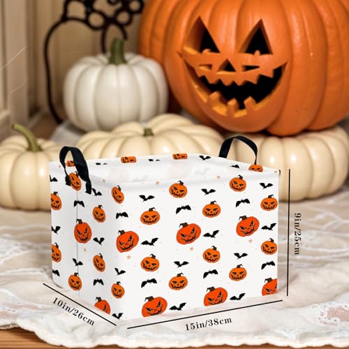 Image of Large Halloween Basket Gift Personality Pumpkin Ghost Parties Decor Kid Trick or Treat Basket for Boys and Girls Rectangular Storage Bin Box (Pumpkin Bat)