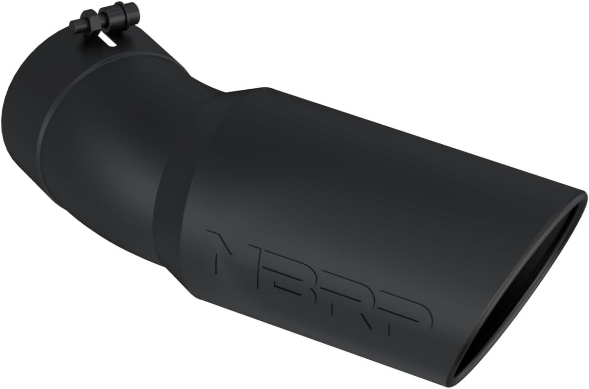 MBRP T5154BLK Black Angled Rolled End Tip, 6" O.D., 5" Inlet, 15 1/2" in Length, 30 Degree Bend