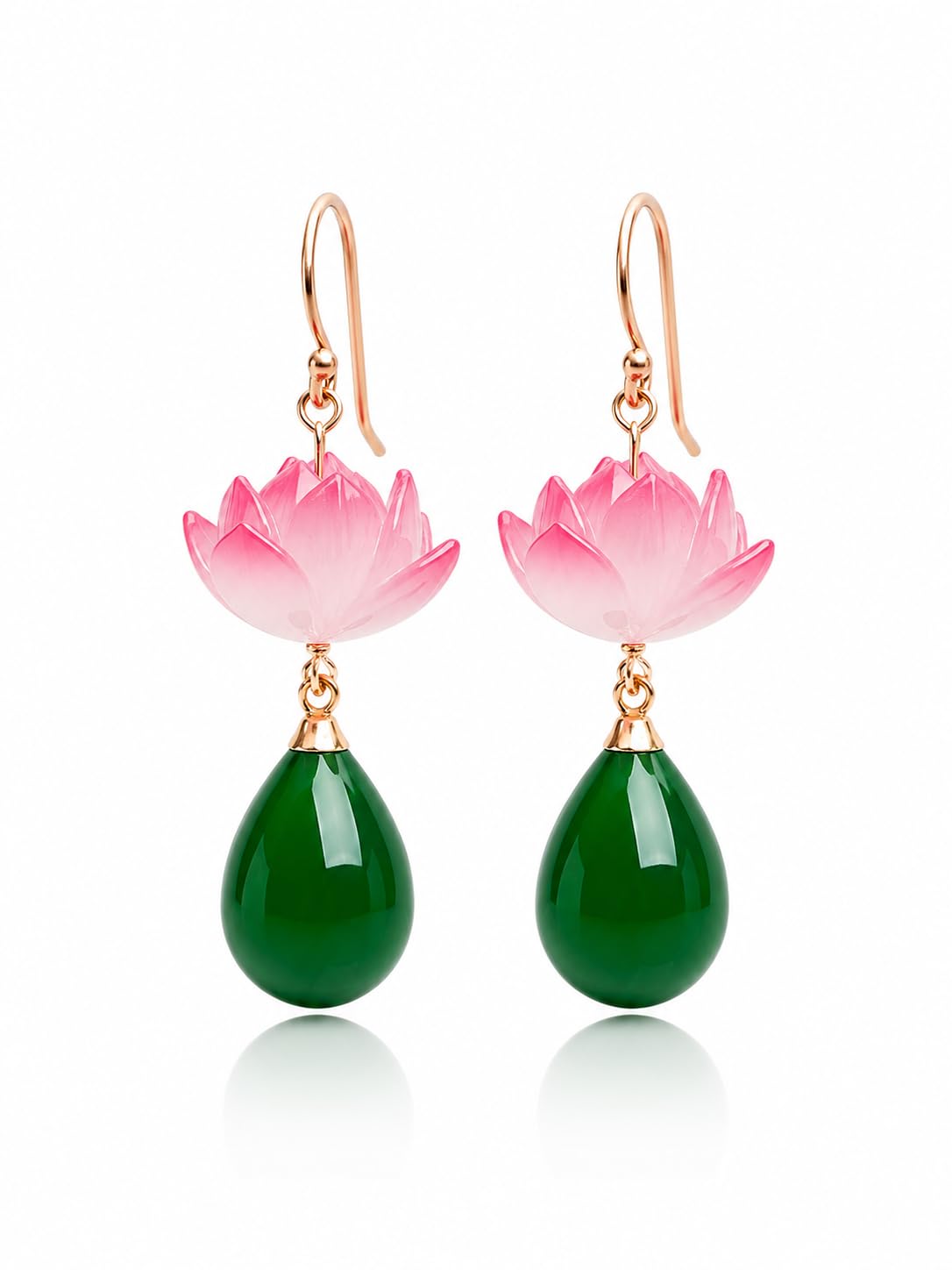 Handmade Lotus Flower Dangle Earrings for Women & Girls | Elegant Pink Bloom & Green Teardrop Bead Drop Earrings | Nature-Inspired Traditional Boho Floral Fashion Jewellery Gift-image-32