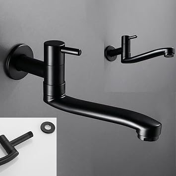 Extended Kitchen Faucet, 3 Sizes, Wall Mounted Cold Water Tap, 4-Point Rotatable Spout, 304 Stainless Steel, for Kitchen Sink and Mop Pool(21cm)