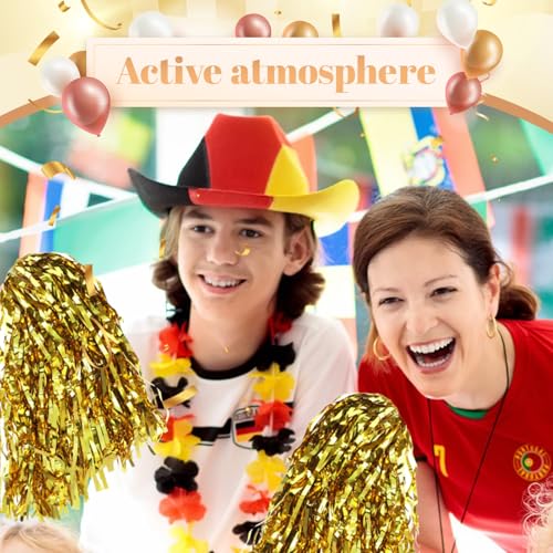 Leyndo 150 Pcs Pompoms Cheerleading Bulk Gold Metallic Foil Pom Poms with Baton Handle Cheerleader Pompoms for Sports Game Squads Dancing Party Football Basketball