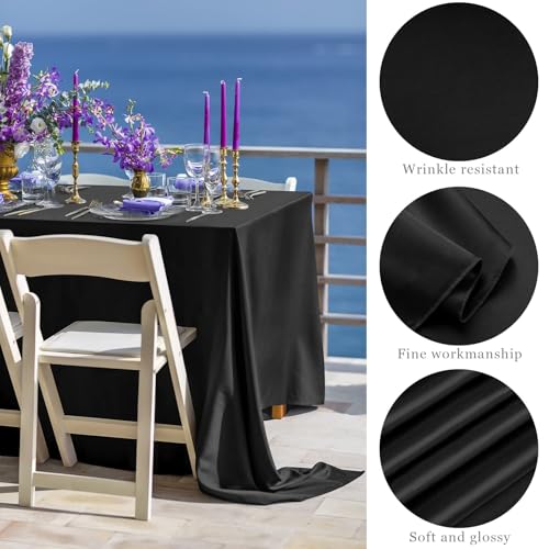 Image of TURSTIN 4 Packs Black Satin Tablecloth 102 x 58 Inch Overlay Satin Table Cover Rectangle Bright Silk Tablecloth Smooth Fabric Table Decoration for Wedding Banquet Party Events
