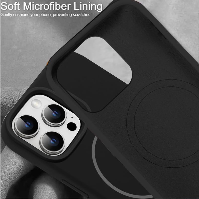 Image of LuxuryKase Silicone Magnetic Case for iPhone 16 Pro | Soft Microfiber Lining | MagSafe Support | Shockproof Protective Cover | Precise Cutouts | Slim Fit Design - Black