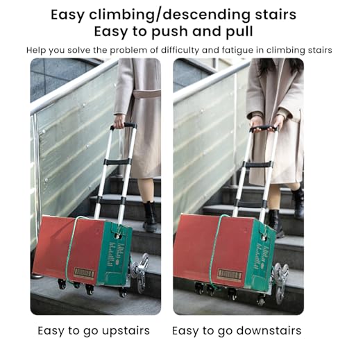 Einkaufstrolley Treppensteiger & Bis 80 kg Belastbar, Aluminium Sackkarre Treppensteiger, Sackkarre Klappbar, Sternrollen, Verstellbarer Griff 105 cm, Treppensteiger klein mit Expanderseilen – Bild 4