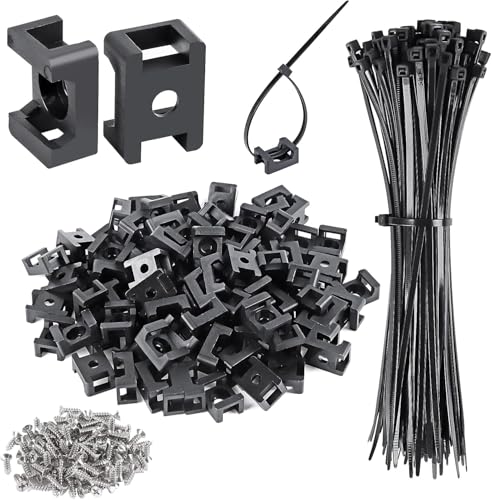 Set de 100 piezas base de montaje para brida de cable tipo silla, con 8" bridas, tornillos incluidos, clips organizadores para cables, para zócalo, pared o escritorio, kit de bridas para cables