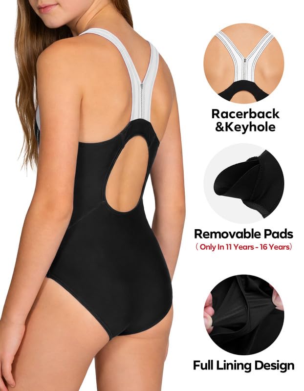 Image of beautyin Girls Swimsuit One Piece Swimwear Athletic Competition Bathing Suit 7-16Y