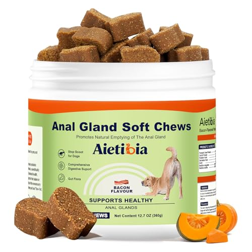 Aietibia 180 Chew Anal Gland Soft Chews for Dogs-Help Reduce Scooting with Pumpkin&Digestive Enzymes Probiotics Fiber Supplement-Bacon Flavor
