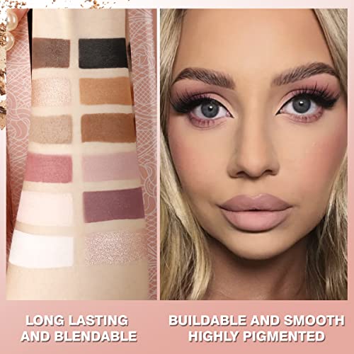 Matte And Shimmer Naked Eyeshadow Palette, De'lanci 12 Colors Soft Pink Nude Brown Eyeshadows, Metallic High Pigmented, Smoky Neutral Eye Shadow , Blendable Long Lasting Waterproof Natural Eye Makeup #TOP2