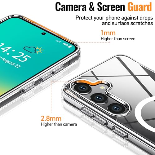 Image of Oterkin Magnetic for Samsung Galaxy S25 Case Clear [Compatible with MagSafe][Anti-Yellowing][Built-in 4 Airbags][Military Grade Protection][Transparent Shockproof Slim] S25 Phone Case (Clear)