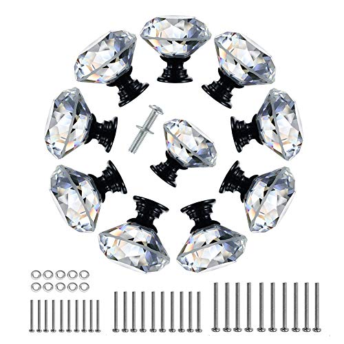 TCBOYING 10 PCS Drawer Knobs 30mm Dresser Knobs Diamond Shape Door Chrome Glass Cabinet Knobs Pull Handles for Home Office