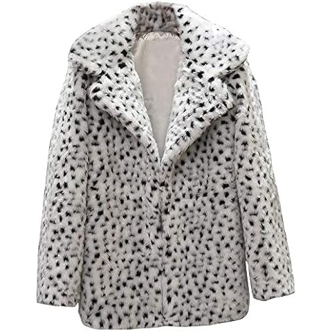 Women Leopard Print Faux Fur Coat TUDUZ Ladies Winter Warm Thicken Turn-Down Collar Overcoat Long Sleeve Fashion Casual Outwear(White,M) Cover