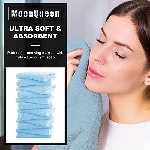 MOONQUEEN Microfiber Facial Cloths Fast Drying Washcloth 12 Pack - Premium Soft Makeup Remover Cloths - Aquamarine