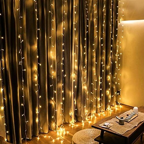 Cortina Com Tonalidade Morno Com Fio Branco De 300 Led Para Diversas Decoração Sendo Totalmente Flex