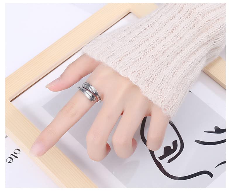 Miniatura 2 de BOKIIWAY 925 Sterling Silver Leaf Ring Statement Vintage Finger Ring Silver Fashion Party for Women Girl Jewelry Gifts
