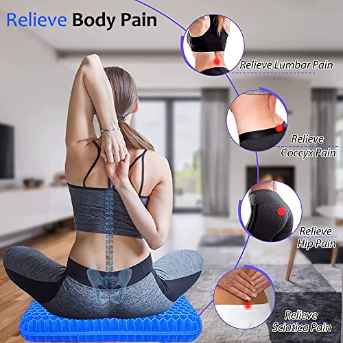 Gel Seat Cushion For Long Sitting Pressure Relief (Extra Thick) - Non-Slip Gel Chair Cushion For Back, Sciatica, Tailbone Pain Relief - Seat Cushion For Office Desk Chair, Car Seat, Wheelchair #TOP4