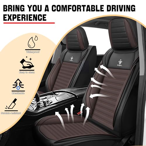Image of Car Seat Cover for Chevy Equinox 2005-2026 Full Coverage Nappa Leather Car Seat Protector, Fashion Anti-Slip Waterproof Breathable Easy to Install, Auto Interior Accessories(Front Seat,Black&Coffee)